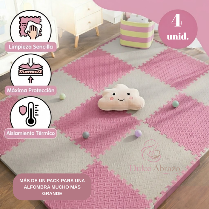 Piso Goma Eva Bebé 4 Piezas Alfombra Antigolpes Puzzle 60x60 Rosa