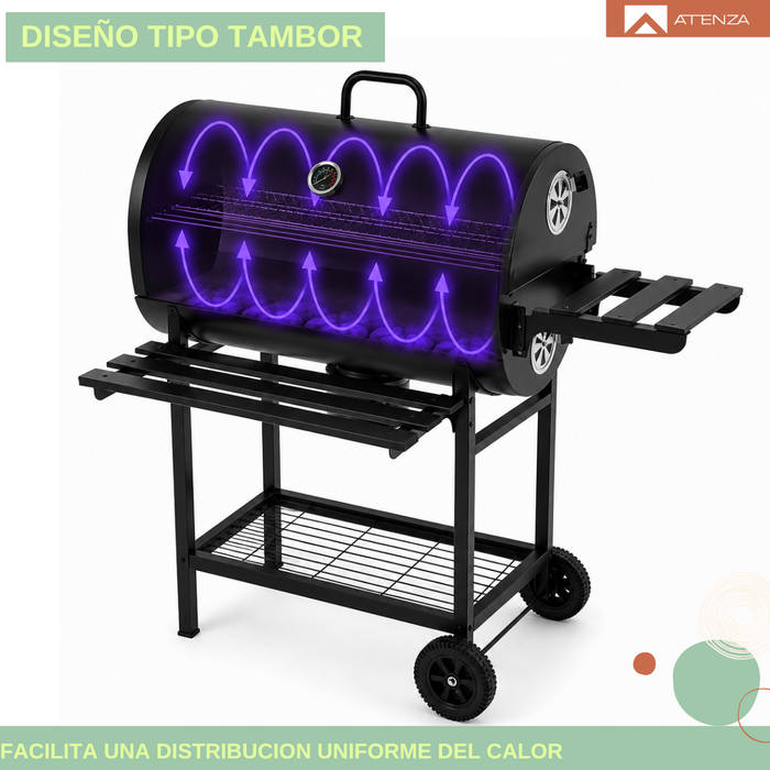 Parrilla Móvil Acero Inoxidable Con Ruedas Tipo Barril Negro