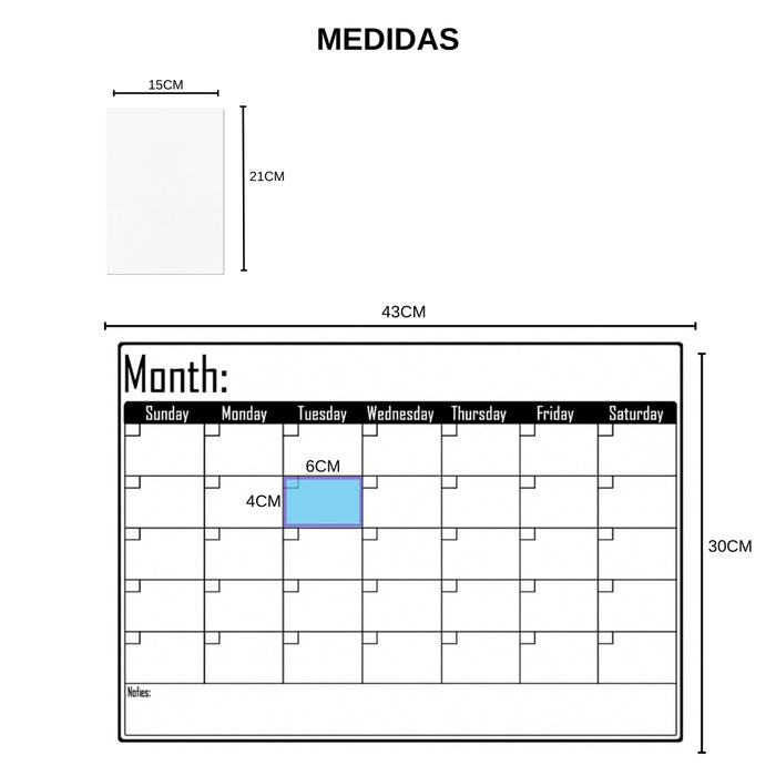 Pizarra Calendario Mensual Magnética Para Refrigerador