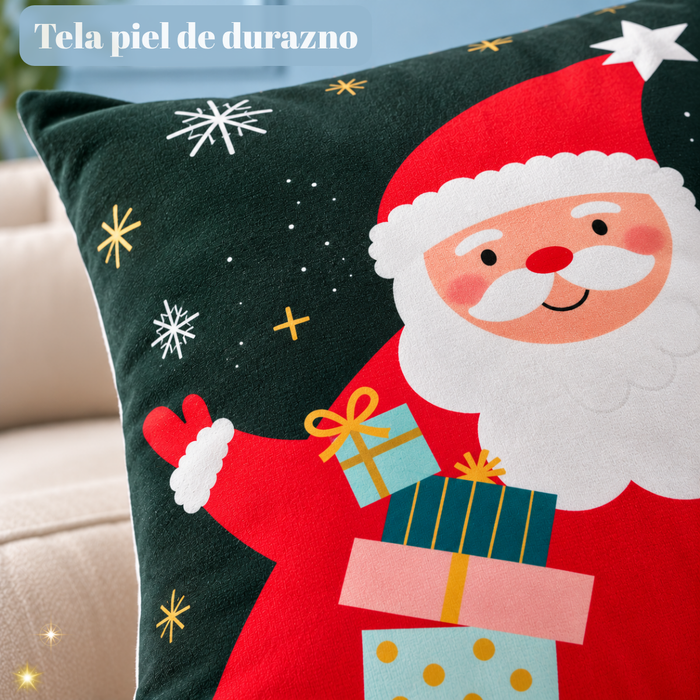 Pack 4 Fundas Cojín Navideñas 45x45 Cm Decorativas Navidad PAPÁ NOEL