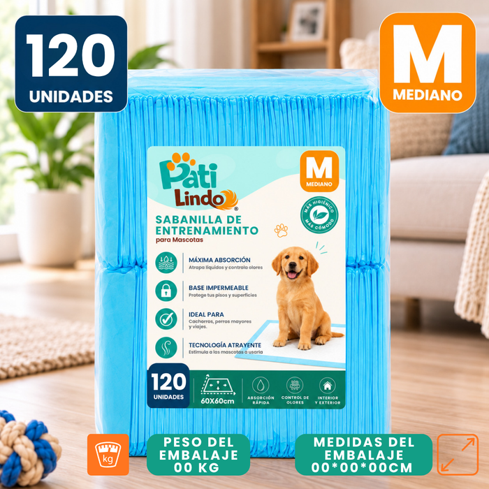 120 Pañales Sabanillas Entrenamiento Absorbentes Mascota Perros 60x60cm