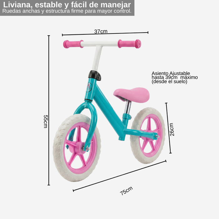 Bicicleta Bebé Equilibrio Niños Asiento Ajustable Infantil Rosa