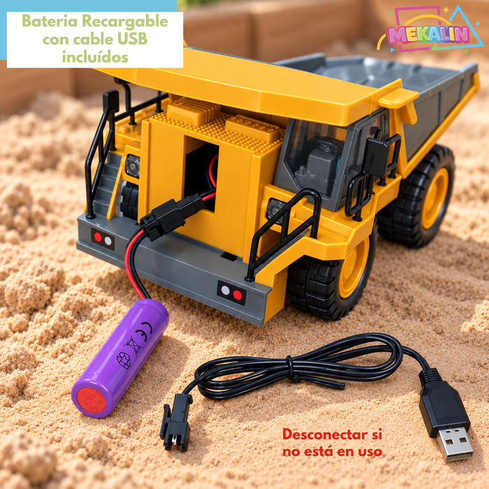 Camión Tolva 1:24 Juguete A Control Remoto RC 9 Canales 2.4GHz Volquete Con Tolva Elevable Luz Frontal Sonido Y Control Multidireccional Juguete De Construcción Para Niños