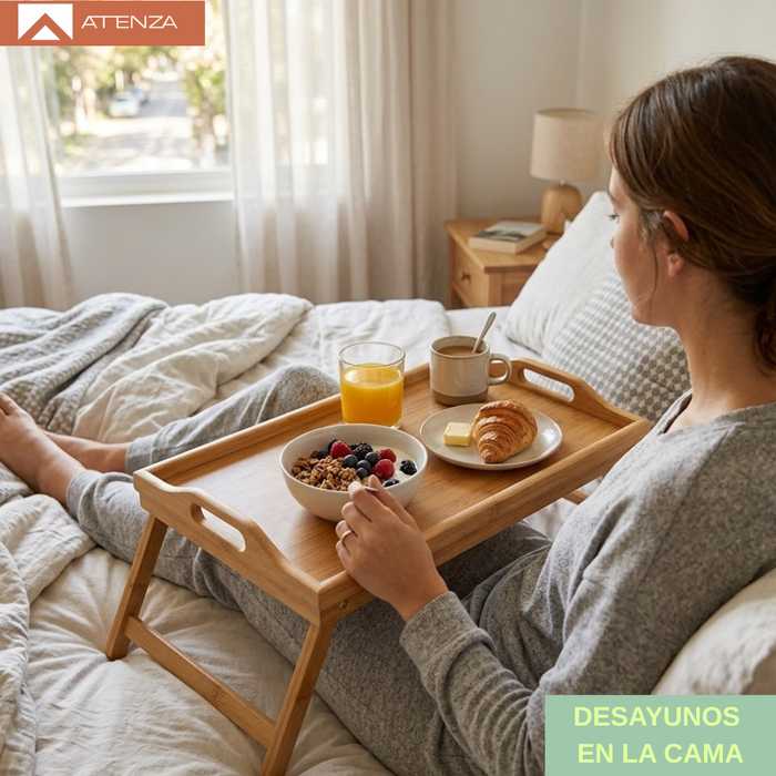 Pack 2 Mesa De Cama Plegable Madera Bambu Bandeja Desayuno