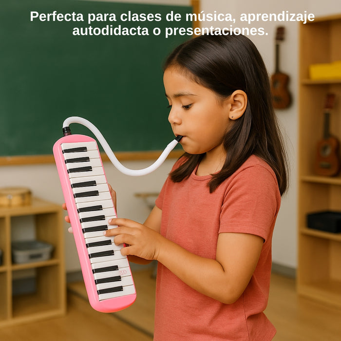 Melódica 37 Notas Escolar Teclas Y Estuche Rosa Instrumento