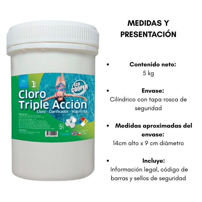 Cloro En Tabletas Para Piscinas 1 Kg Tripleaccion Aguicida