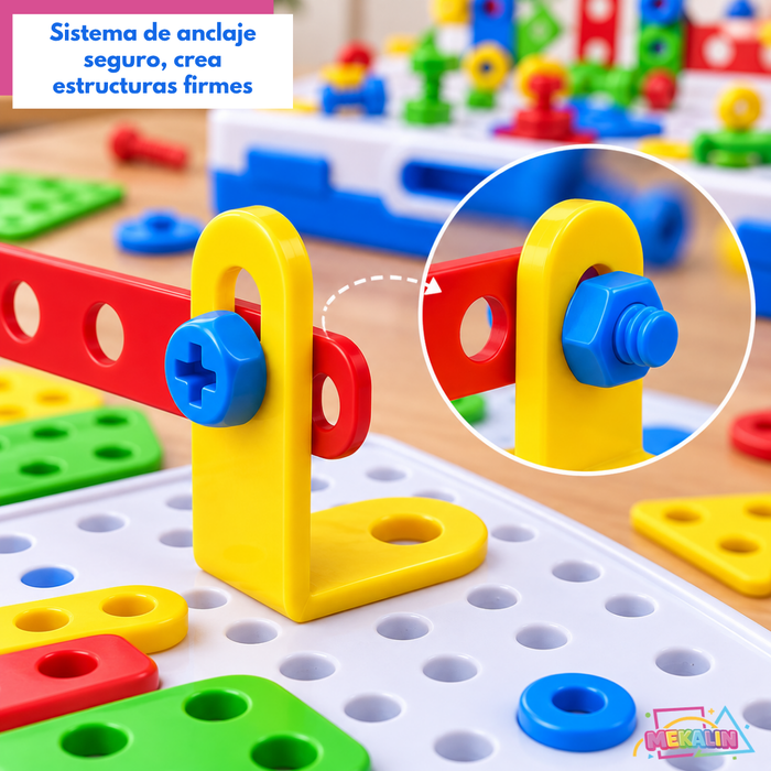 Maleta de Herramientas Juguete Interactivo 237 Pcs Infantil Con Taladro Juego Didáctico De Construcción Para Armar 43 Diseños Para Niños