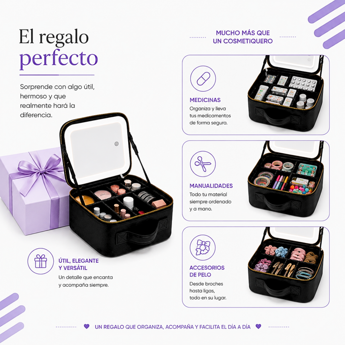 Cosmetiquero Organizador Maquillaje Con Espejo Led Estuche