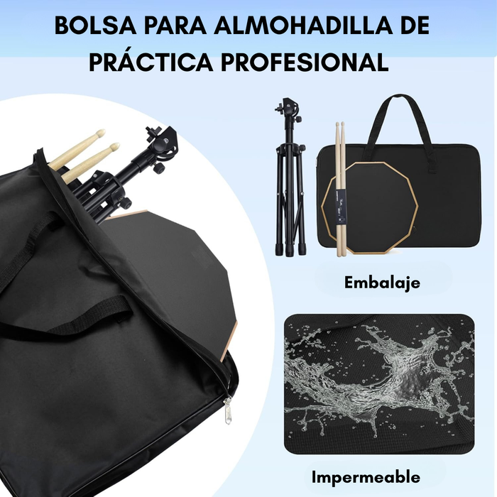 Pad De Práctica Bateria Con Atril Y Bolso Y Baquetas Negro