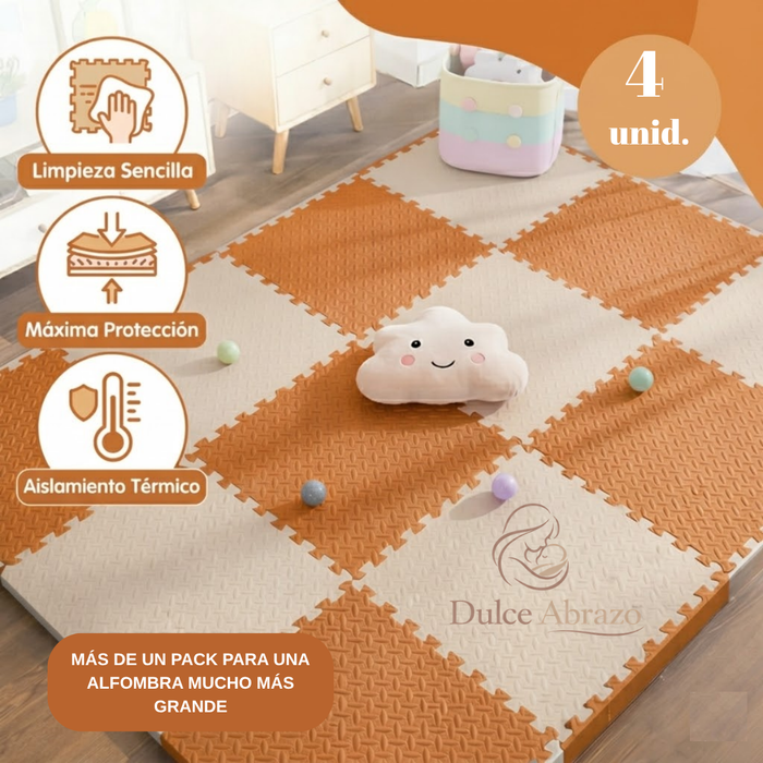 Piso Goma Eva Bebé 4 Piezas Alfombra Antigolpes Puzzle 60x60 Naranja