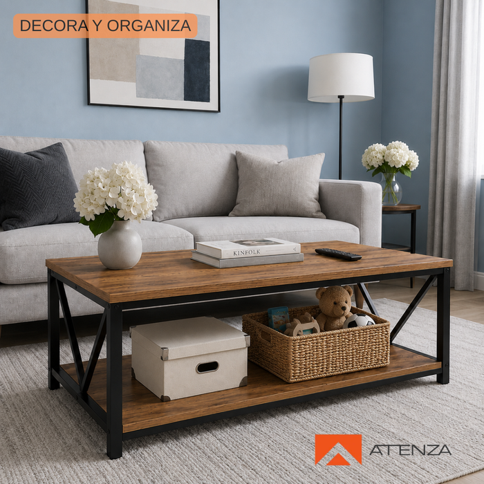 Mesa De Centro Minimalista Industrial 120x60cm Con Repisa