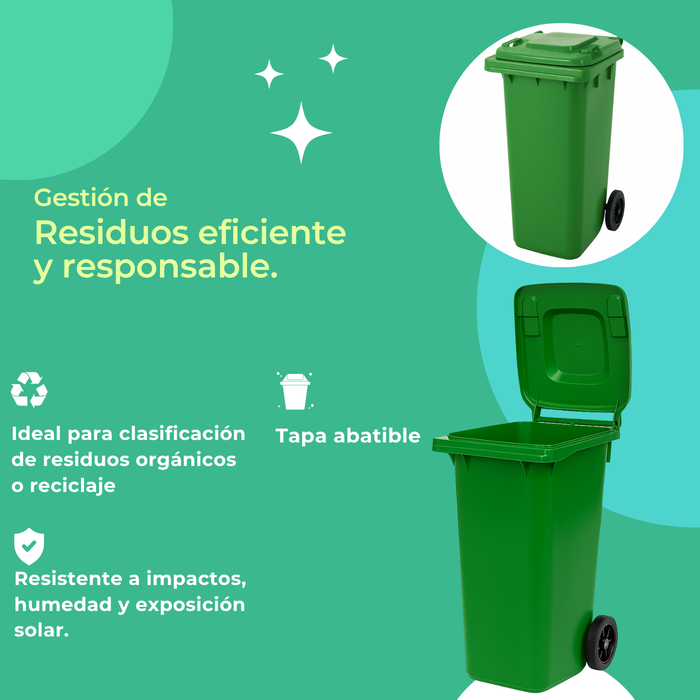 Basurero Contenedor De Basura 240l Verde Con Tapa Y Ruedas