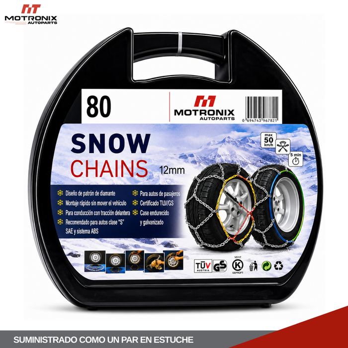 Set X2 Cadenas Para Nieve Auto Ruedas Rompe Hielo 12mm