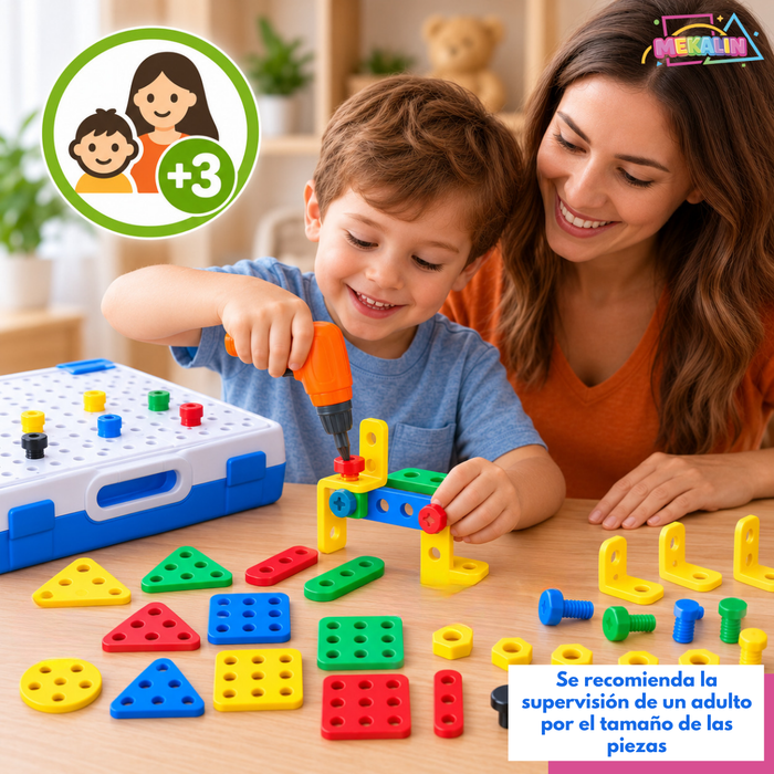 Maleta de Herramientas Juguete Interactivo 237 Pcs Infantil Con Taladro Juego Didáctico De Construcción Para Armar 43 Diseños Para Niños