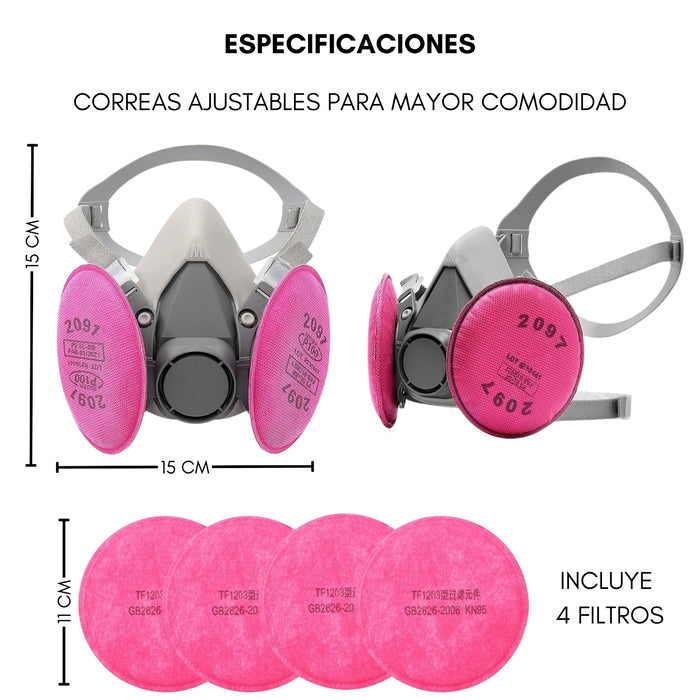 Mascara Respirador Reutilizable Antipolvo Quimicos 4 Filtros