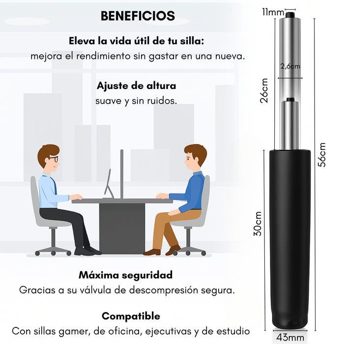 Pistón De Gas Silla De Oficina Universal Para Toda Silla 30cm 3 Etapas