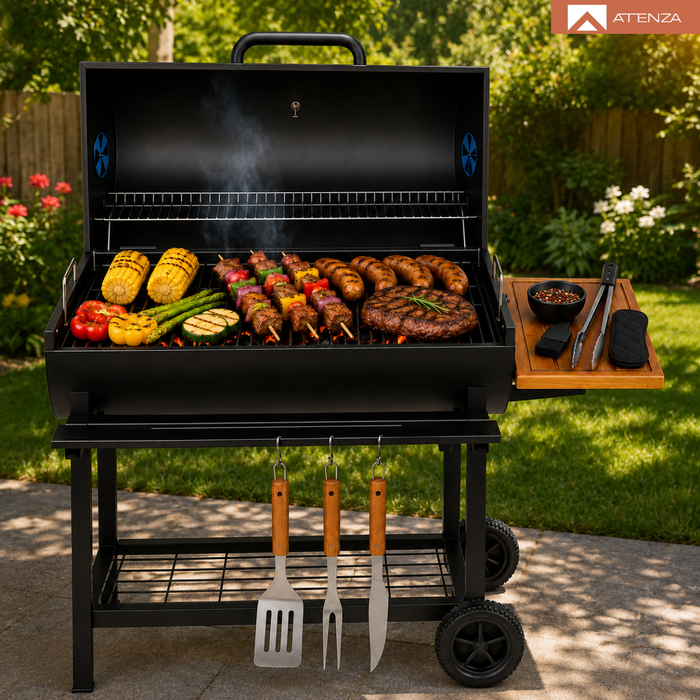 Parrilla Móvil Acero Inoxidable Con Ruedas Tipo Barril Negro