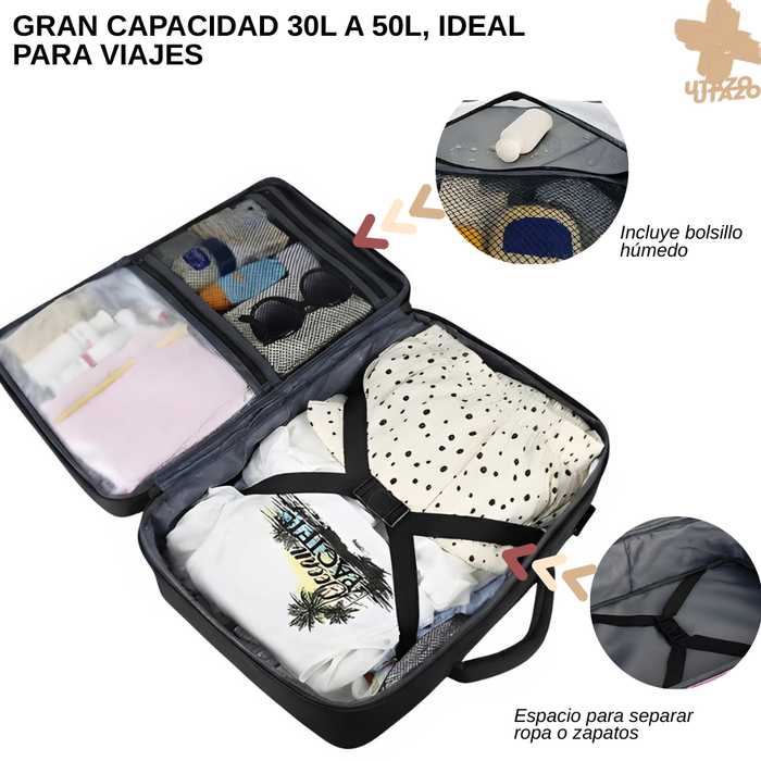 Mochila De Viaje Avión Con Usb Impermeable Laptop 15,6 35l Negro Liso