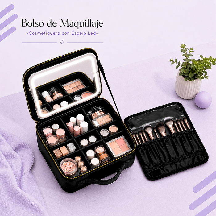 Cosmetiquero Organizador Maquillaje Con Espejo Led Estuche