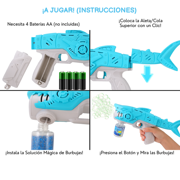 Pistola De Burbujas Juguete Infantil Con Luces Led Tiburón