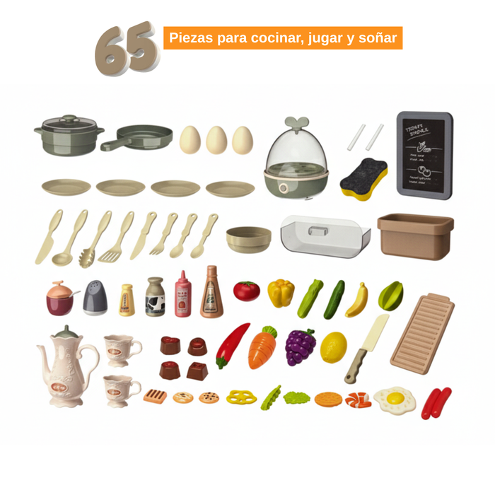 Cocina De Juguete Kitchen 65pcs Juego De Niñas Niños Beige