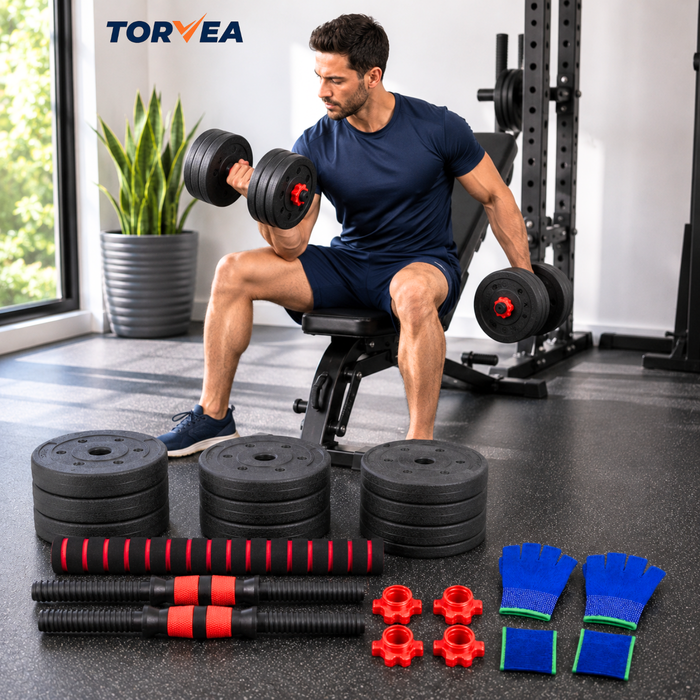 Set Mancuernas Y Barra Ajustable 20kg Pesas Para Ejercicio