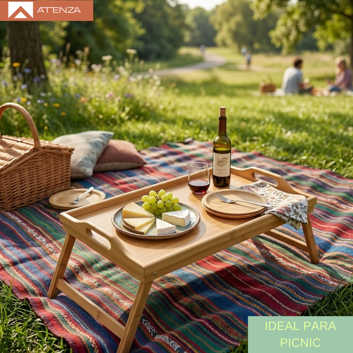 Pack 2 Mesa De Cama Plegable Madera Bambu Bandeja Desayuno