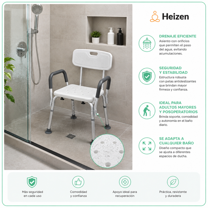 Silla Baño Ducha 3 En 1 Soporte Antideslizante Agarradera