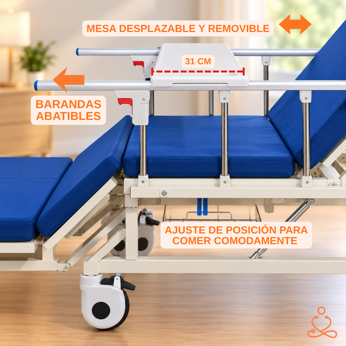 Cama Clínica Catre Eléctrico 260kg Colchón Bandeja Y Control Remoto