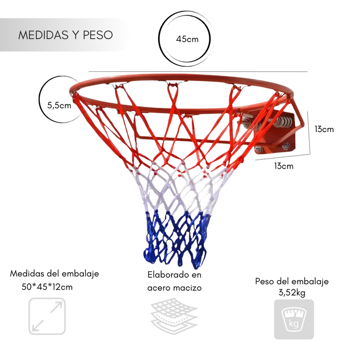 Aro De Basquetbol Con Resortes Profesional 45 Cm Naranja