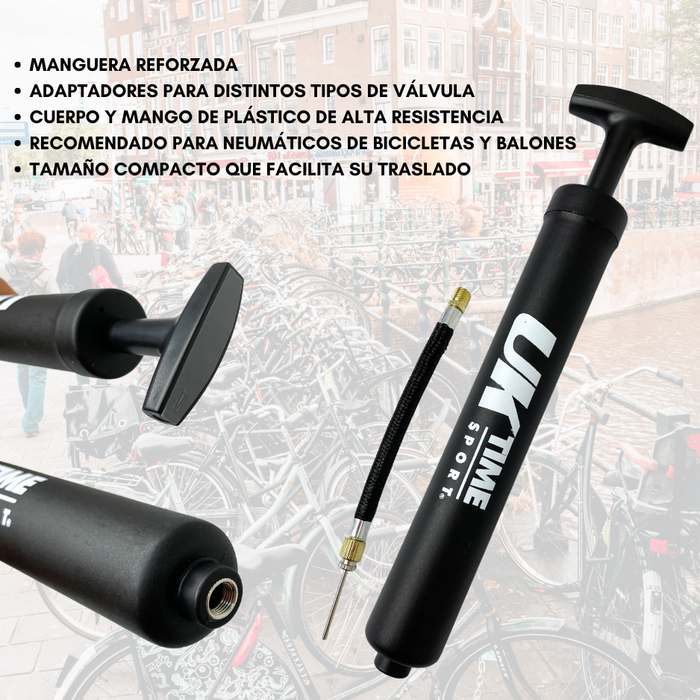 Bombin De Mano Inflador Manual Bicicletas Pelotas Aguja