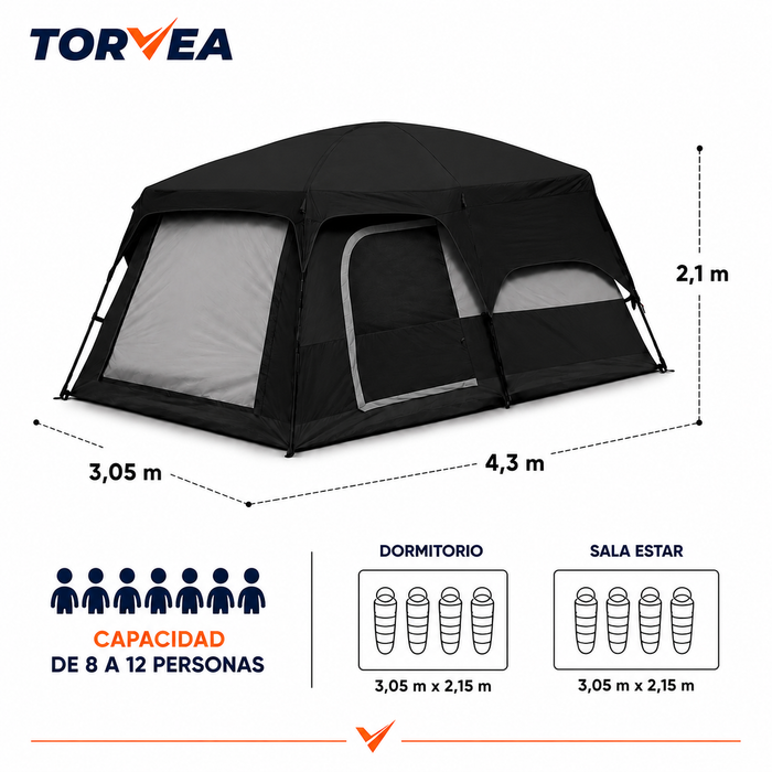 Carpa Camping Tienda Familiar 8 A 12 Personas Impermeable Negro