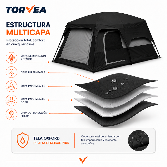 Carpa Camping Tienda Familiar 8 A 12 Personas Impermeable Negro