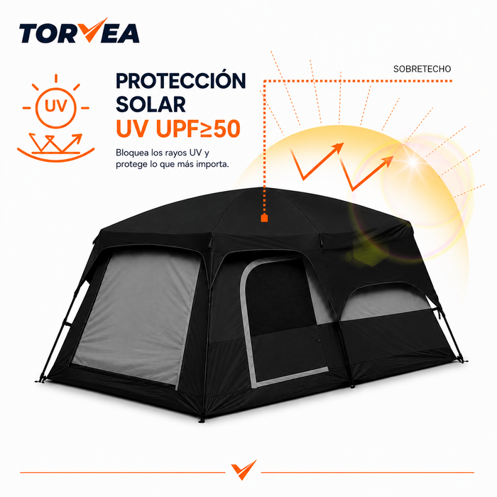 Carpa Camping Tienda Familiar 8 A 12 Personas Impermeable Negro