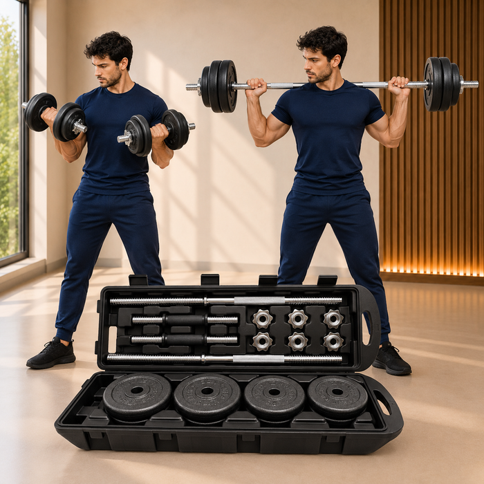 Set Mancuernas Ajustables 50kg Discos Pesas Barra Extensible