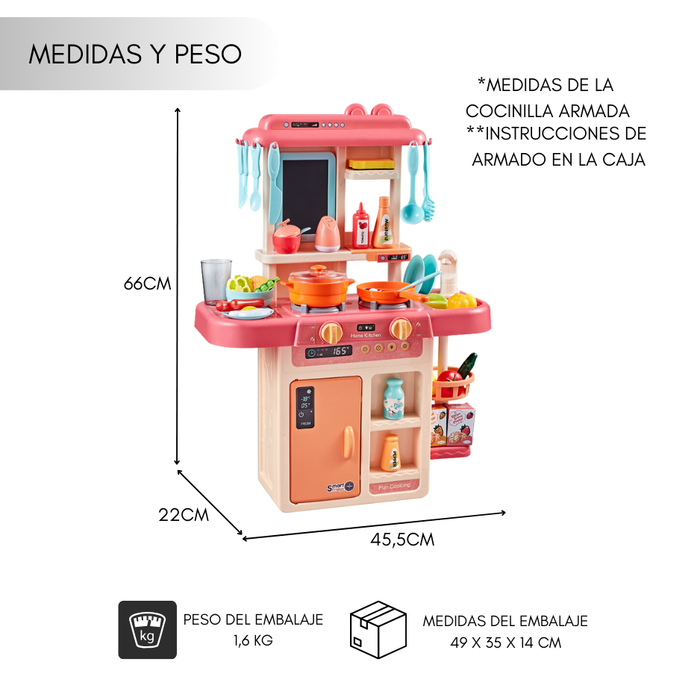 Cocina De Juguete 42 Accesorios Estilo Moderno Rosada