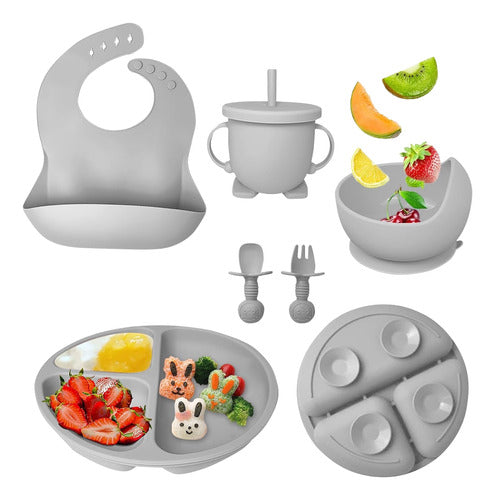 Set De Alimentación Bebe De Silicona Antideslizante Colores