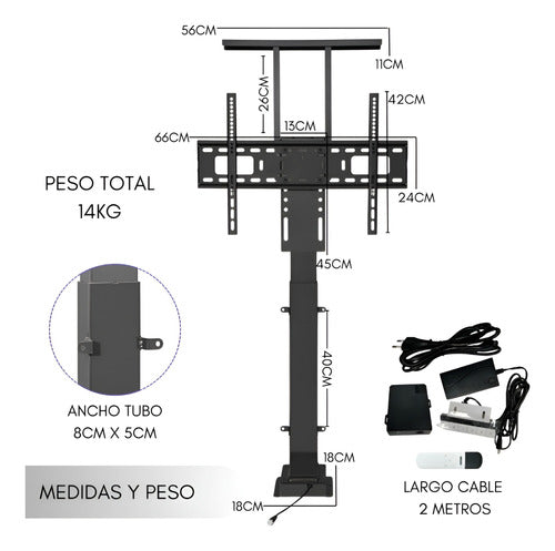 Soporte Tv Motorizado Elevador Con Tope Repisa 40 A 70