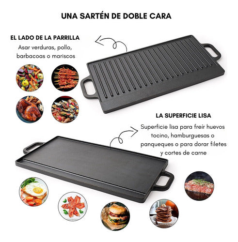 Plancha Churrasquera Reversible Fierro Fundido 50x23 Cm