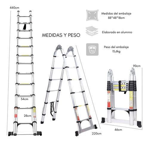 Escalera Aluminio Telescopica Multiuso 4,4 Metros