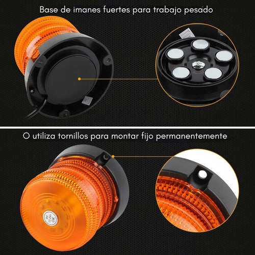 Baliza Led Ámbar Con Imán 12/24 Volt Auto Vehículo Seguridad