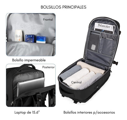 Mochila De Viaje Avión Multifuncional Gran Capacidad 30 Lts