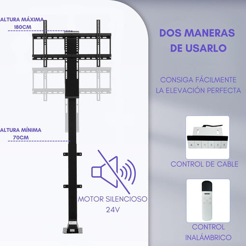 Soporte Tv Motorizado Elevador Con Tope Repisa 40 A 70