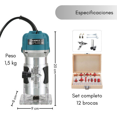 Recortadora Fresadora Rebajadora Bordes Madera Router 800w