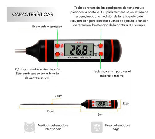 Termómetro Digital Sonda Cocina Temperatura Alimentos Carnes