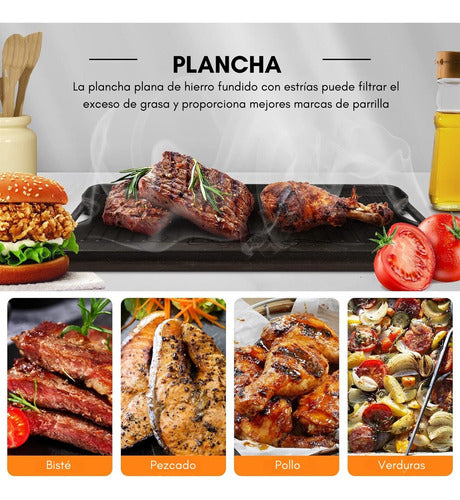 Plancha Churrasquera Reversible Fierro Fundido 50x23 Cm