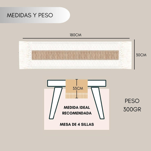 Mantel De Centro Algodon Yute Etnico Camino De Mesa 180 X 30