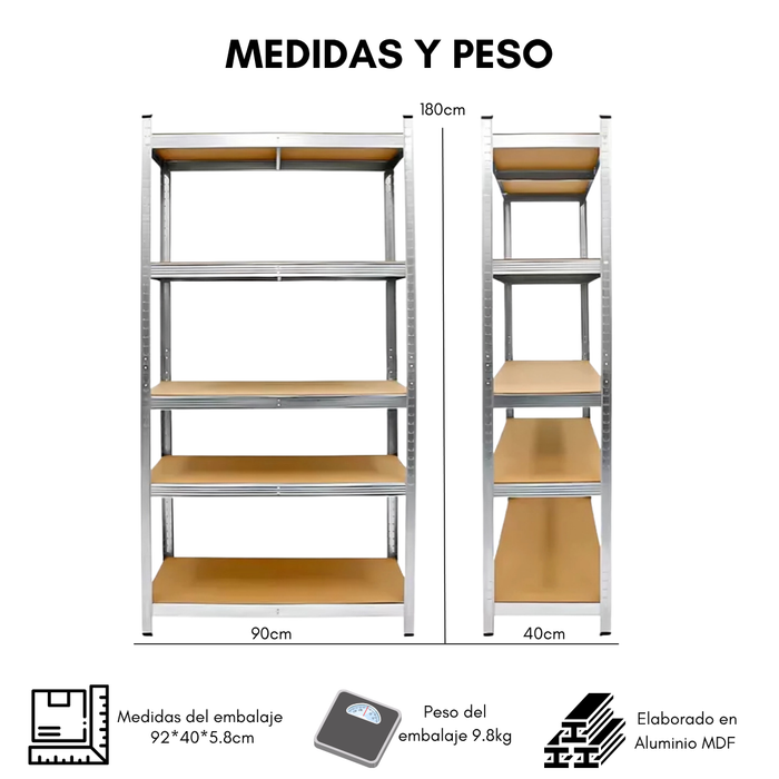 Estante Rack Metalico 180x90x40 Repisa Galvanizado 5 Niveles