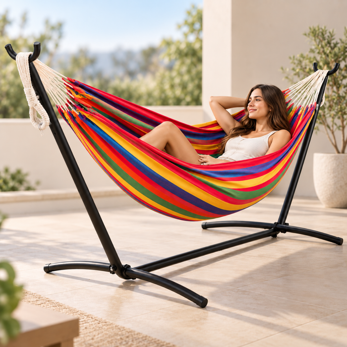 Hamaca Soporte Metal Ensamblado Portatil 2 Plazas 190x150cm
