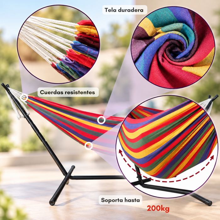 Hamaca Soporte Metal Ensamblado Portatil 2 Plazas 190x150cm
